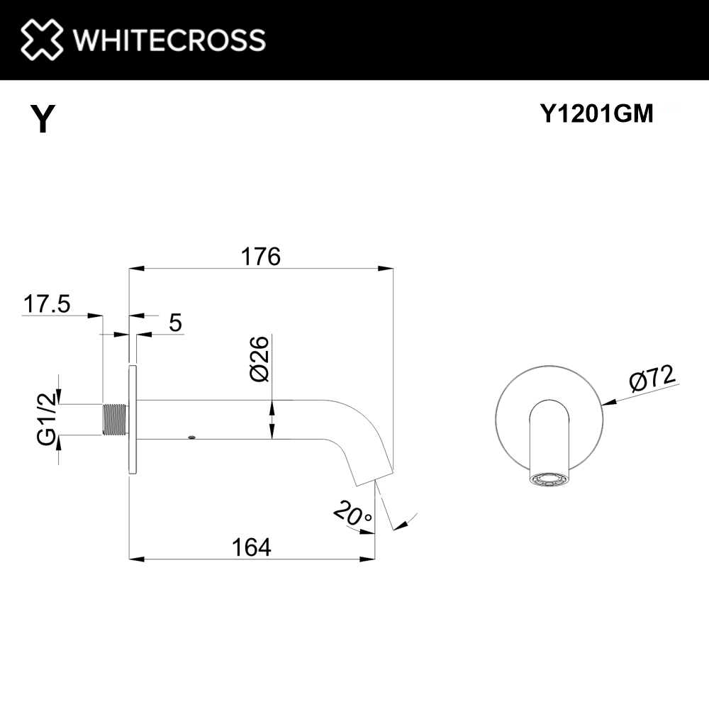 Излив настенный 164 мм WHITECROSS Y1201GM (оружейная сталь)