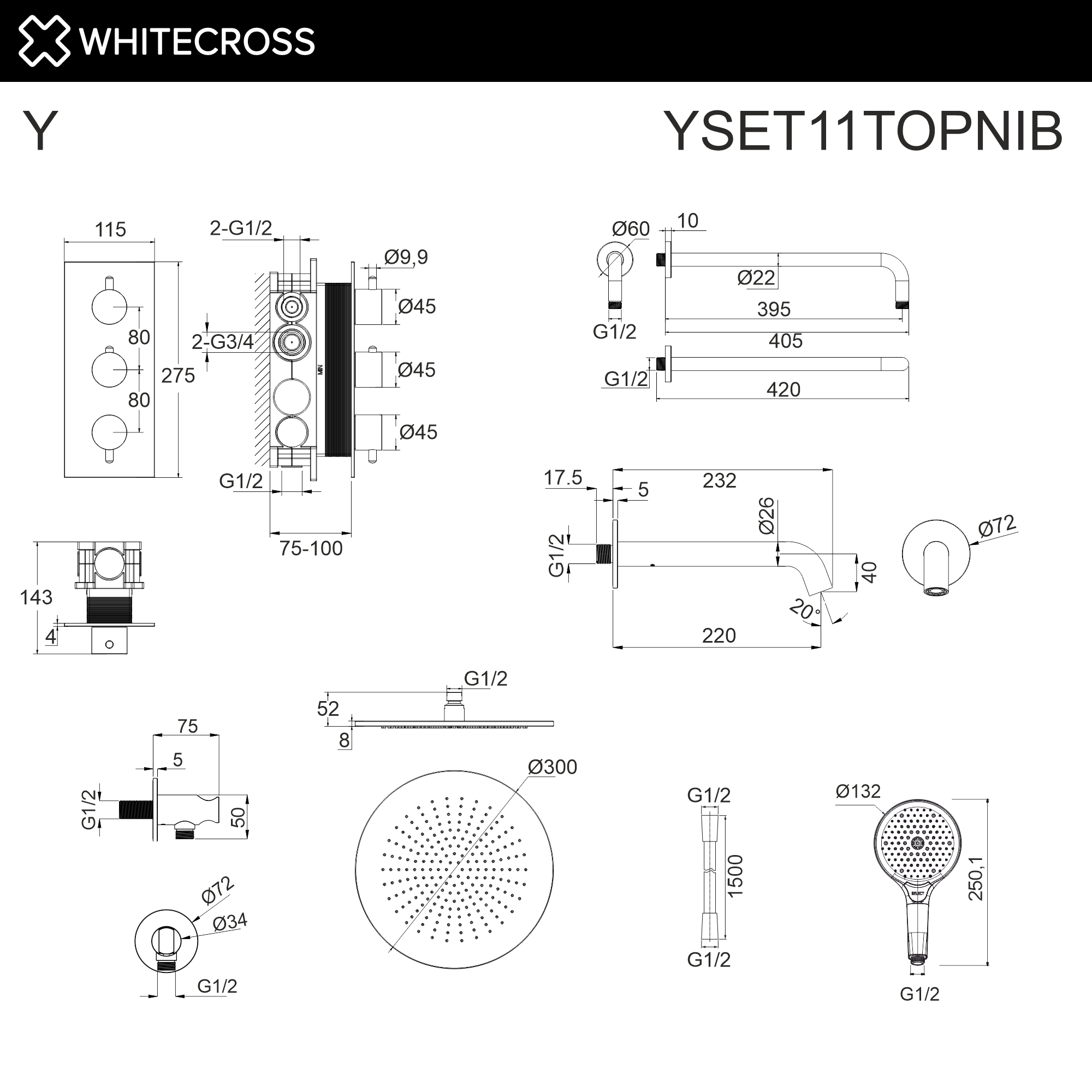 Термостатическая система для ванны скрытого монтажа WHITECROSS YSET11TOPNIB (брашированный никель)