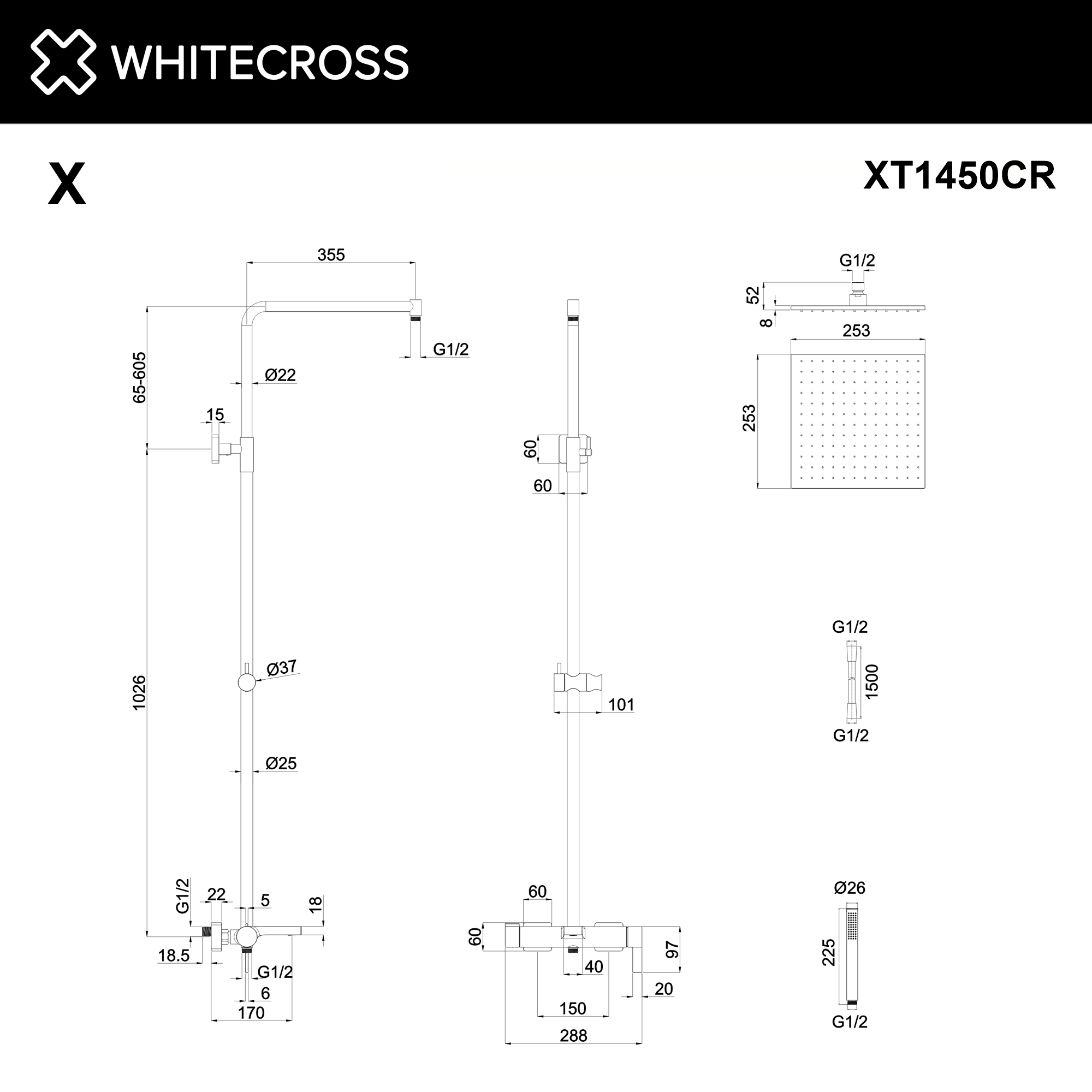 Система для душа наружного монтажа WHITECROSS XT1450CR (хром)