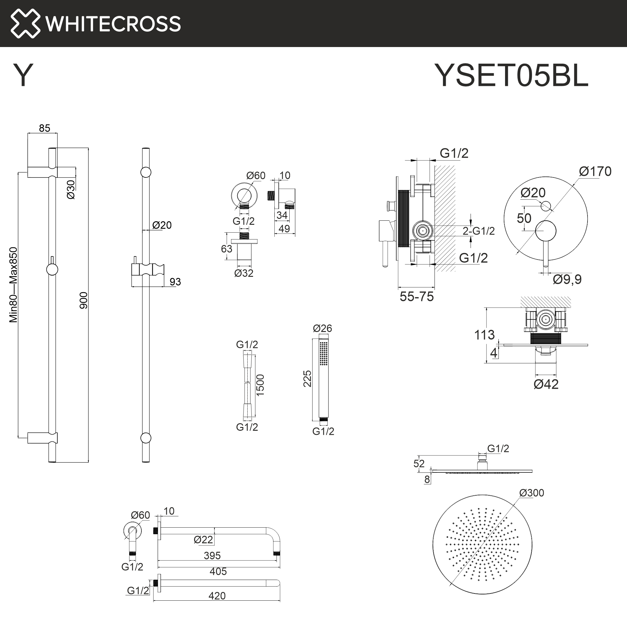 Система для душа скрытого монтажа WHITECROSS Y YSET05BL (черный мат)