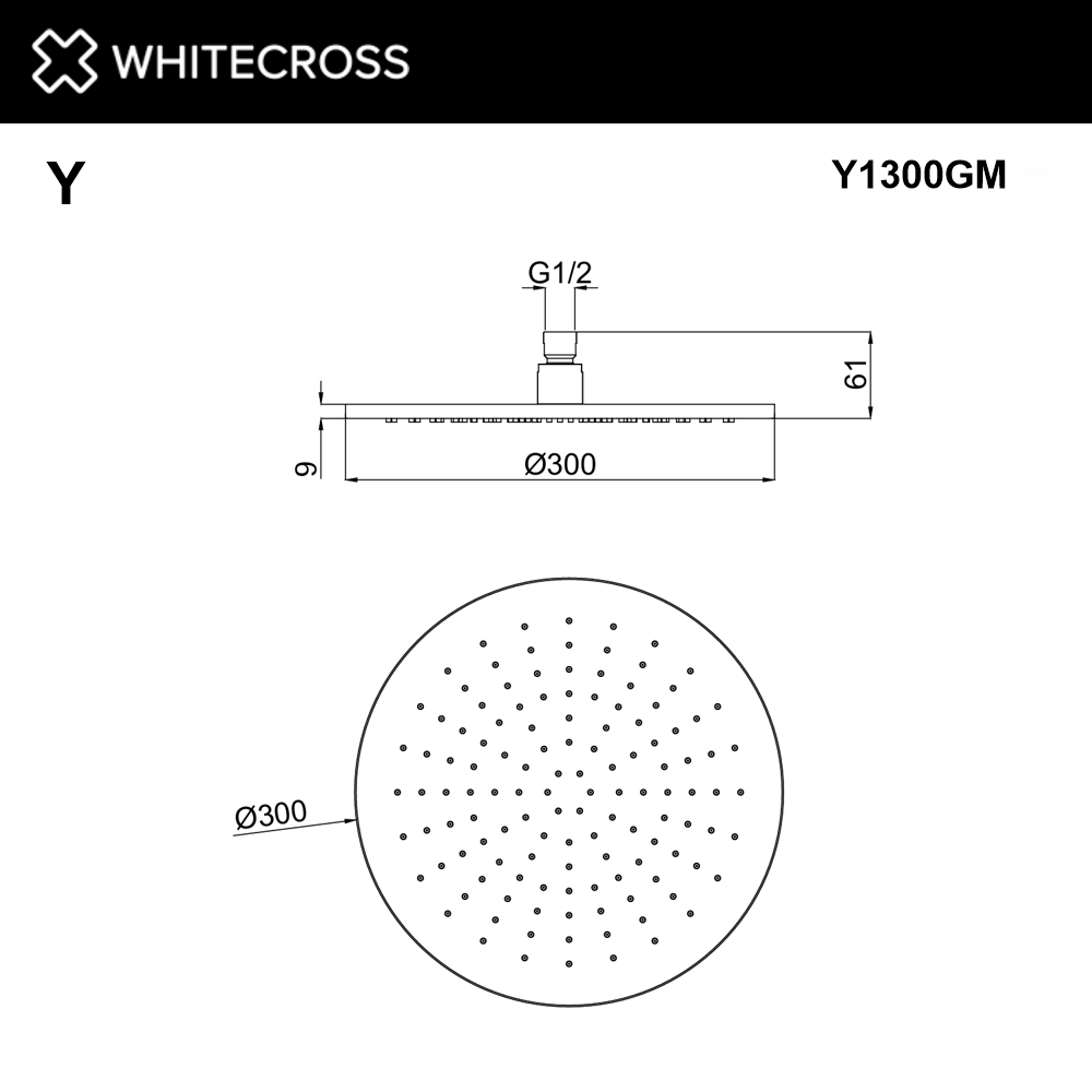 Верхний душ WHITECROSS D=30 см Y1300GM (оружейная сталь)