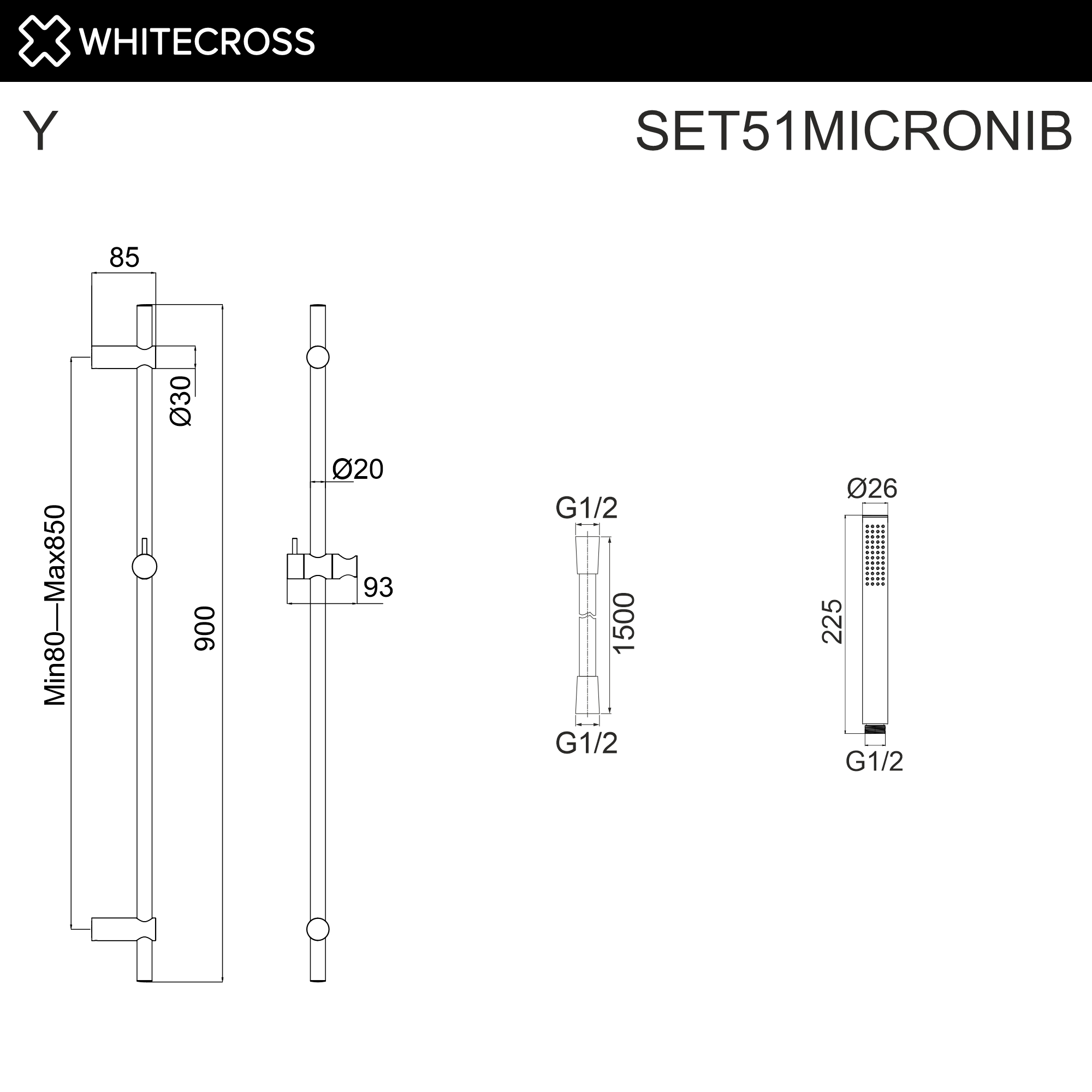 Душевой гарнитур на штанге WHITECROSS SET51MICRONIB (брашированный никель)