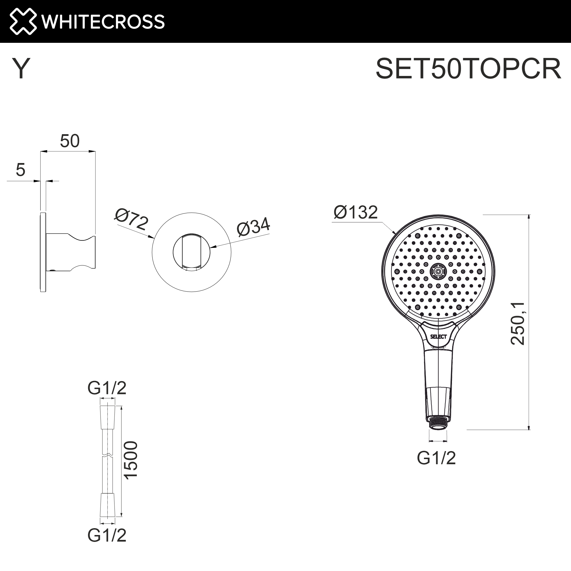 Душевой гарнитур точечный WHITECROSS SET50TOPCR (хром)
