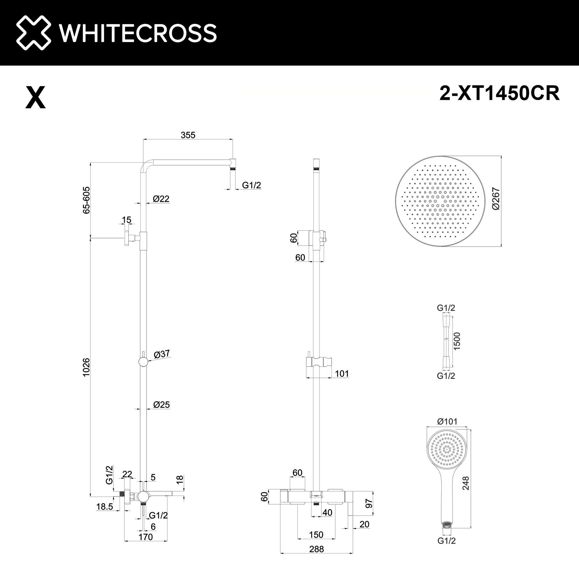 Система для душа наружного монтажа WHITECROSS XT1450BASICCR (хром)
