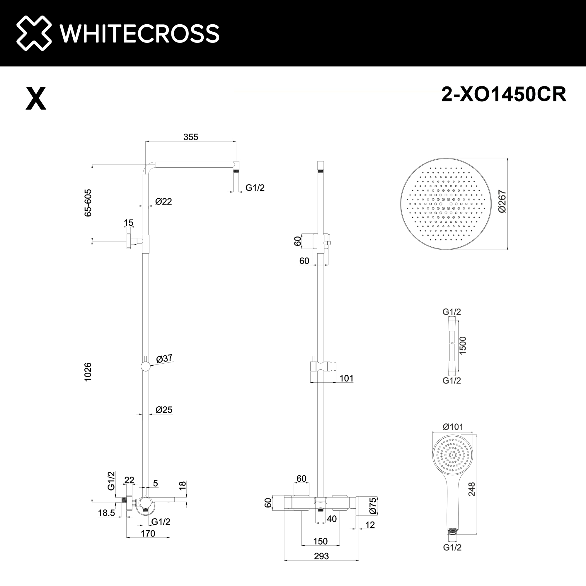 Система для душа наружного монтажа WHITECROSS XO1450BASICCR (хром)