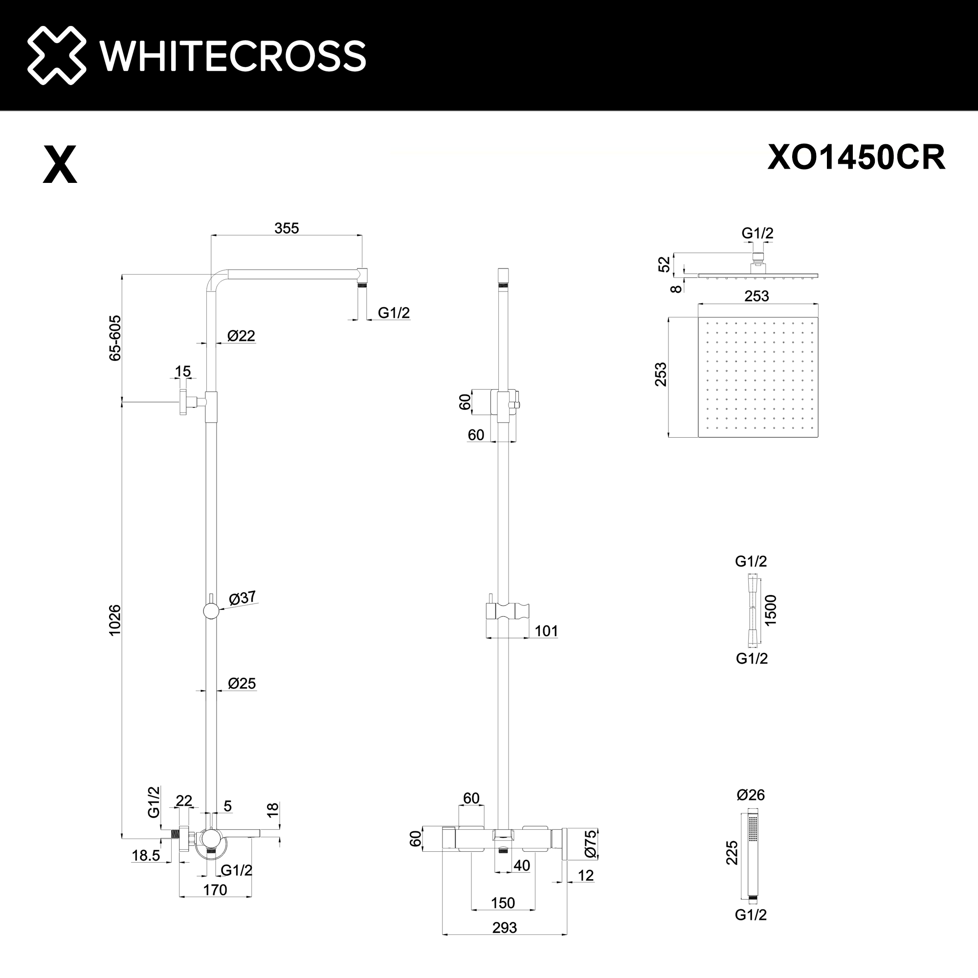 Система для душа наружного монтажа WHITECROSS XO1450CR (хром)