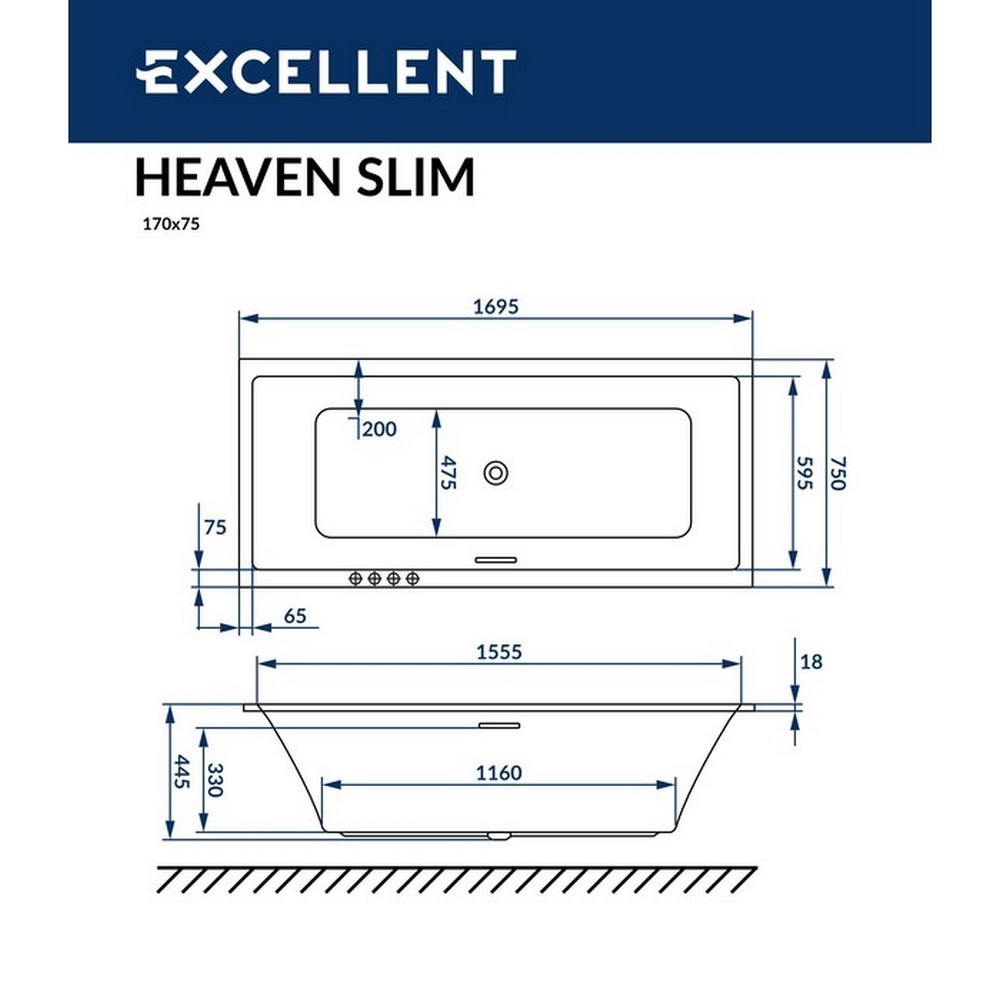 Ванна EXCELLENT Heaven Slim 170x75 "SOFT" (хром)