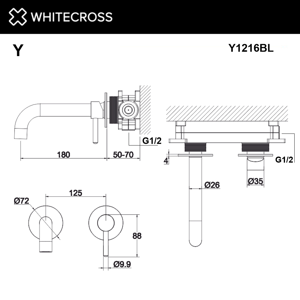 Смеситель для умывальника скрытого монтажа WHITECROSS Y Y1216BL (черный мат)