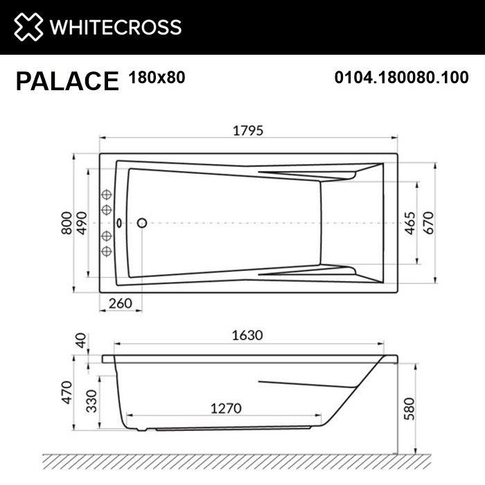 Ванна WHITECROSS Palace 180x80 "LINE" (белый)