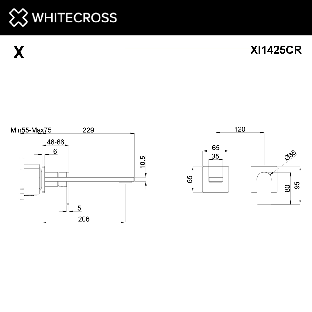 Смеситель для умывальника скрытого монтажа WHITECROSS XI1425CR (хром)