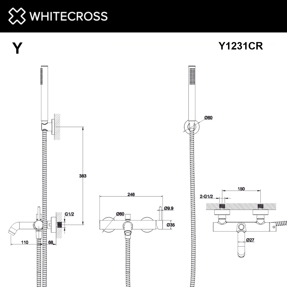 Смеситель для ванны с душевым комплектом WHITECROSS Y Y1231CR (хром)