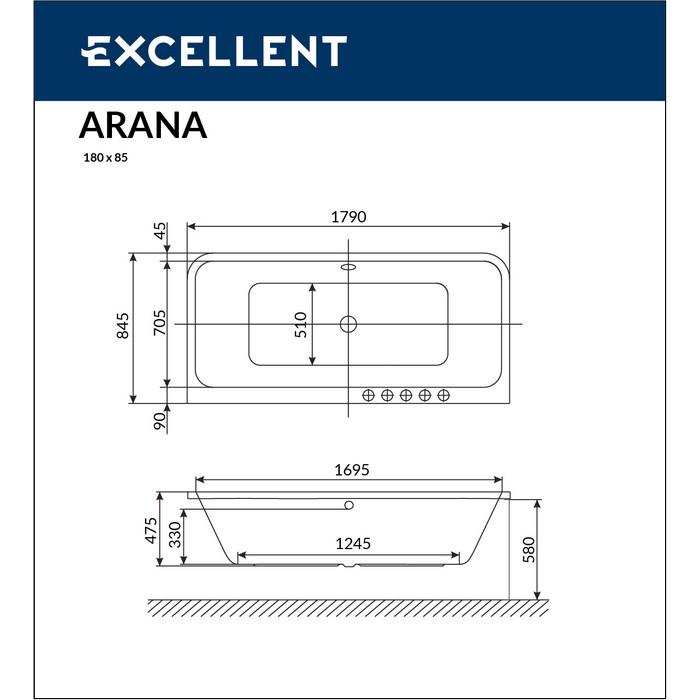 Ванна EXCELLENT Arana 180x85 "SOFT" (бронза)