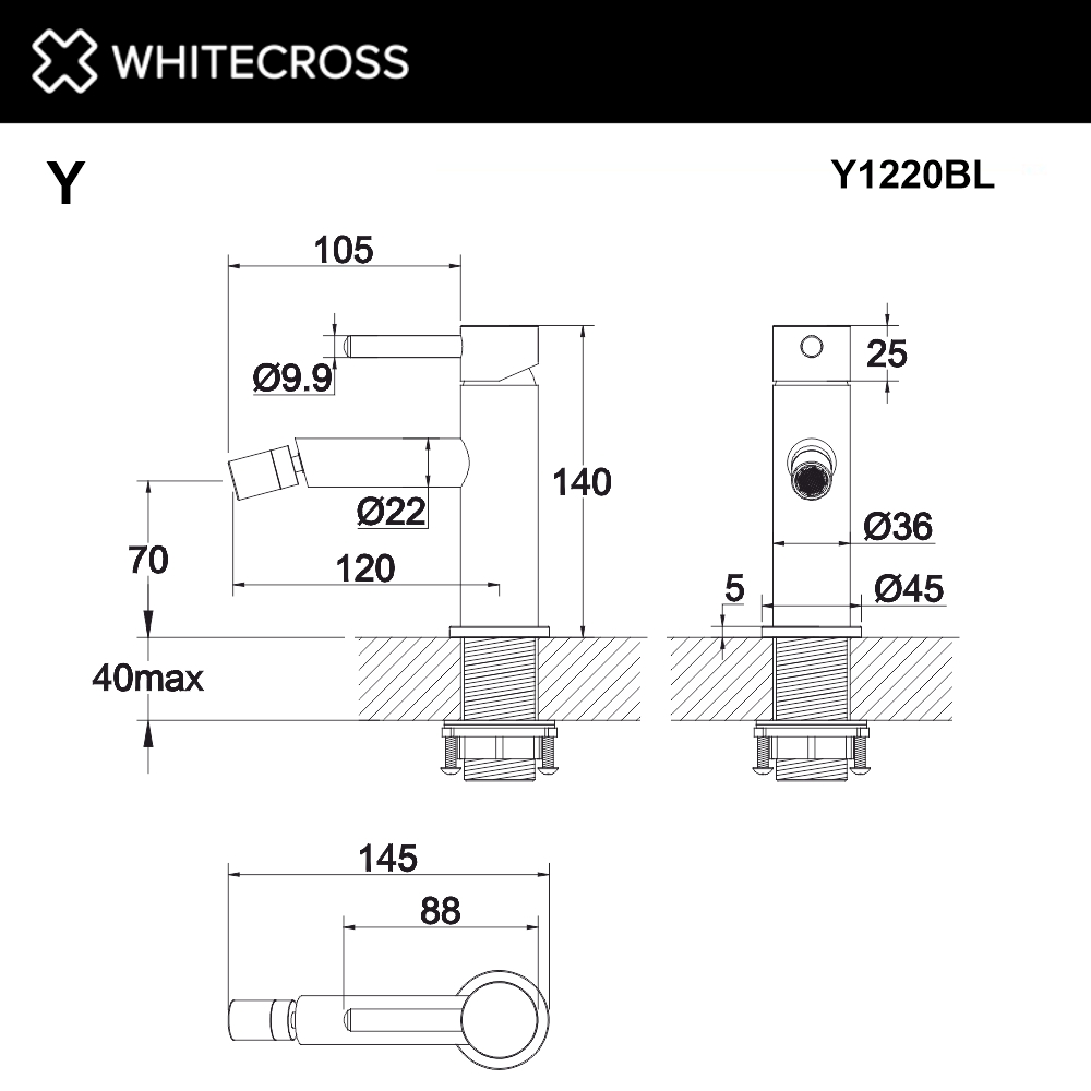 Смеситель для биде WHITECROSS Y Y1220BL (черный мат)
