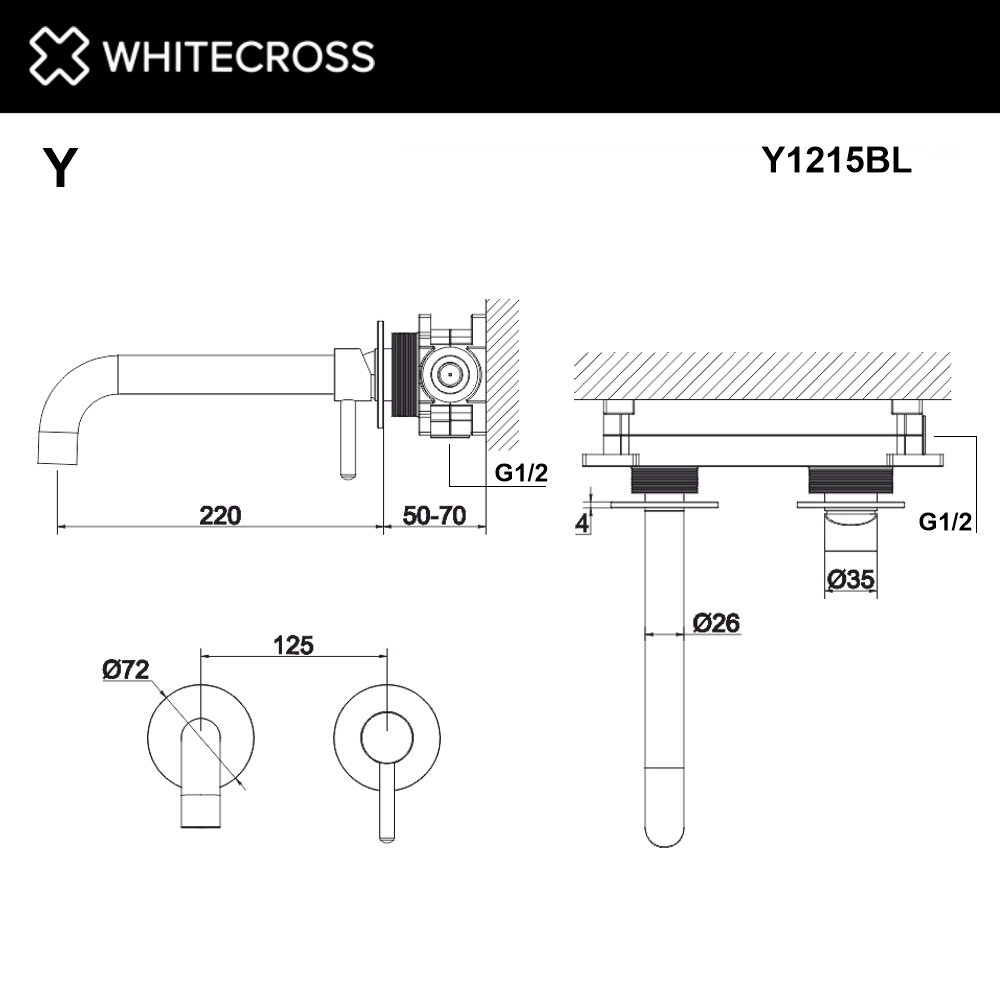 Смеситель для умывальника скрытого монтажа WHITECROSS Y Y1215BL (черный мат)
