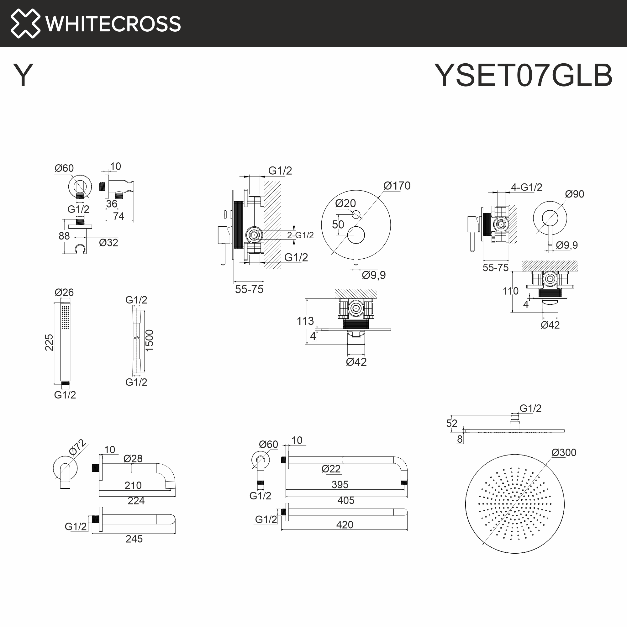 Система для ванны скрытого монтажа WHITECROSS Y YSET07GLB (брашированное золото)
