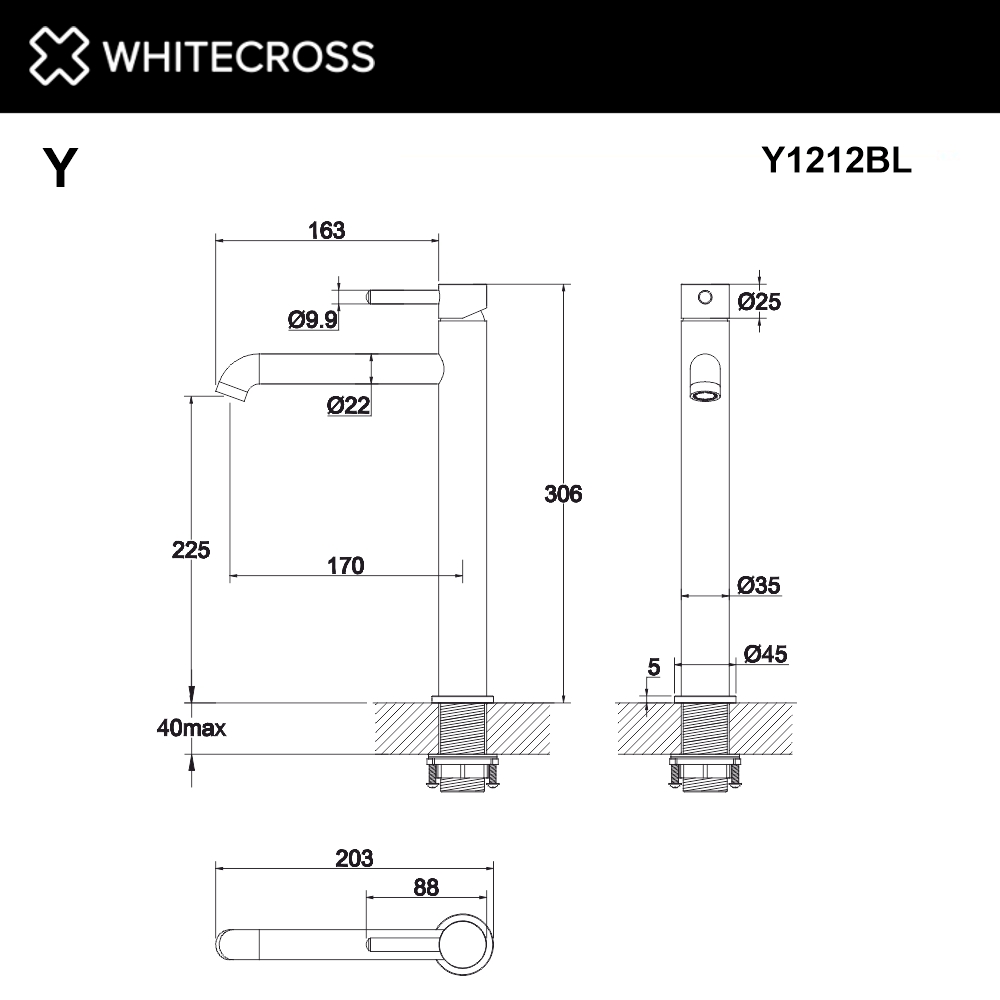 Смеситель для умывальника WHITECROSS Y Y1212BL (черный мат)