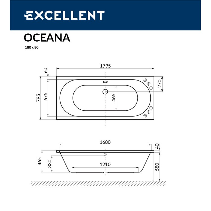 Ванна EXCELLENT Oceana 180x80 "NANO" (золото)