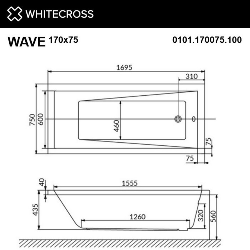 Ванна WHITECROSS Wave 170x75 "SOFT" (хром)