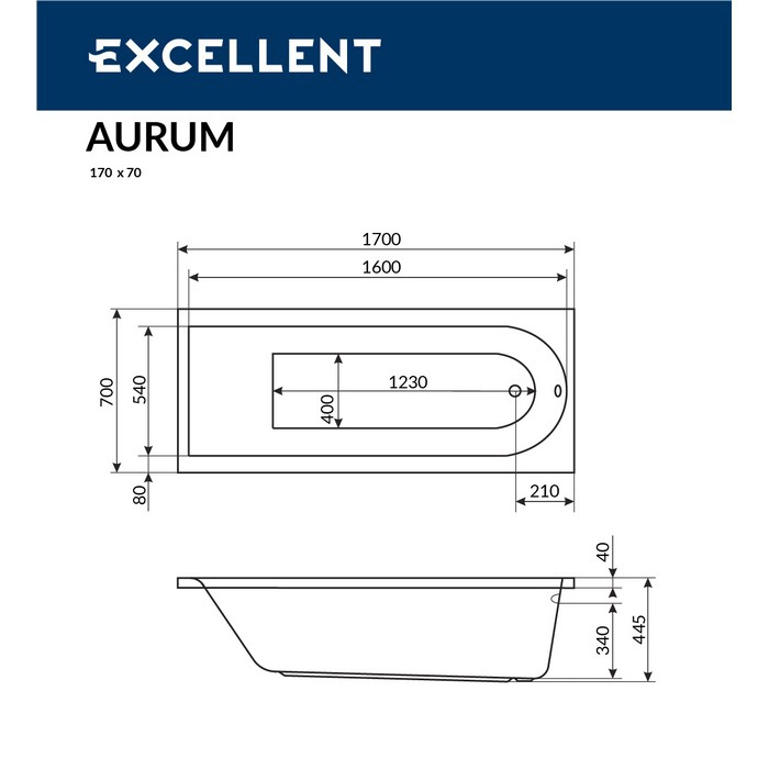 Ванна EXCELLENT Aurum 170x70 "LUX" (хром)