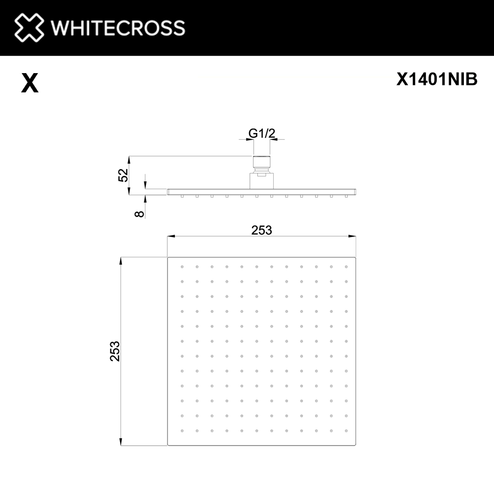 Верхний душ WHITECROSS 25x25 см X1401NIB (брашированный никель)