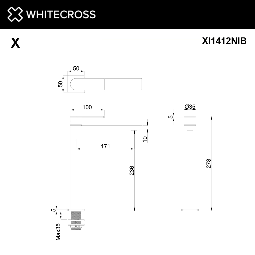 Cмеситель для умывальника WHITECROSS XI1412NIB (брашированный никель)