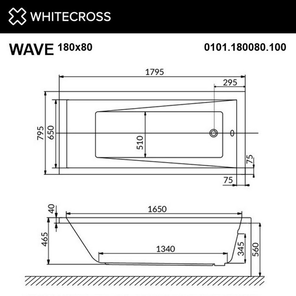 Ванна WHITECROSS Wave 180x80 "RELAX" (хром)