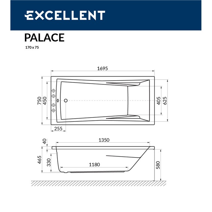 Ванна EXCELLENT Palace 170x75 "RELAX" (золото)