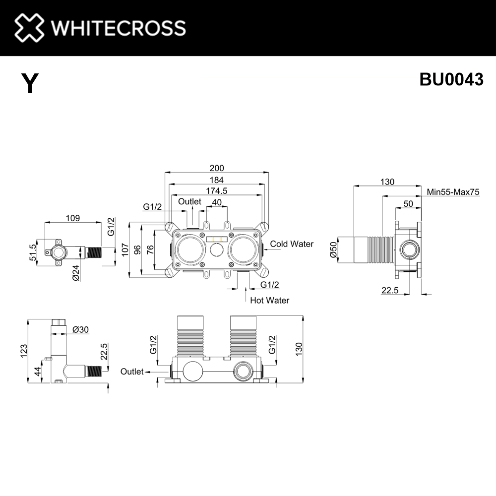 Встраиваемая часть смесителя на 3 потребителя WHITECROSS Y1243