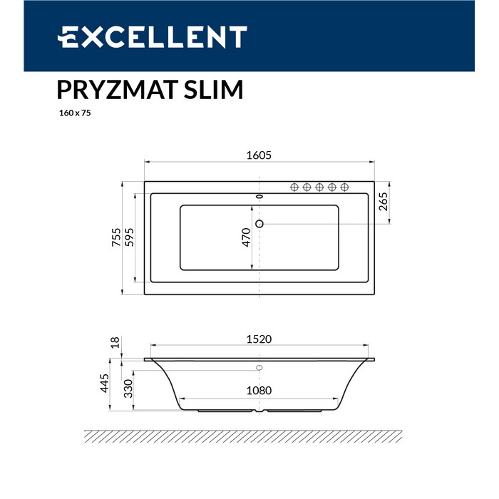 Ванна EXCELLENT Pryzmat Slim 160x75 "NANO" (золото)