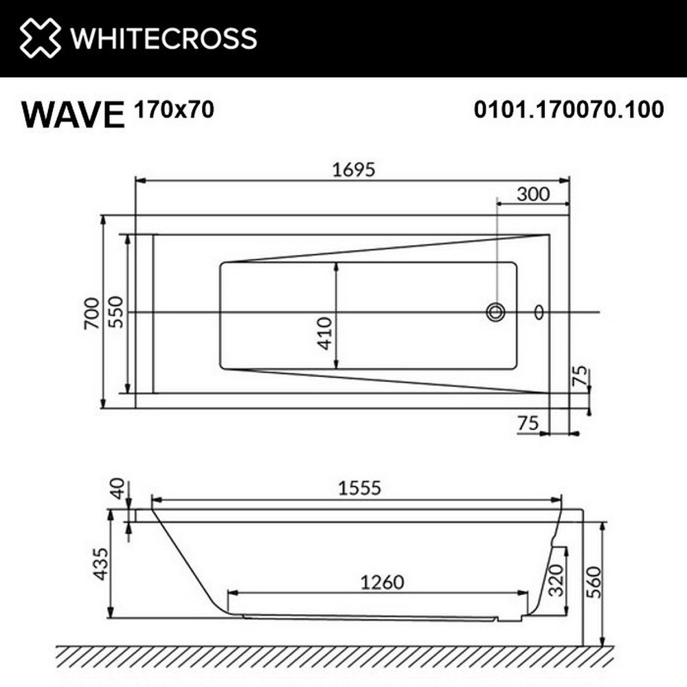 Ванна WHITECROSS Wave 170x70 "SOFT" (золото)