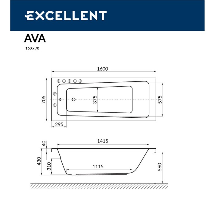Ванна EXCELLENT Ava 160x70 "LINE NANO" (золото)