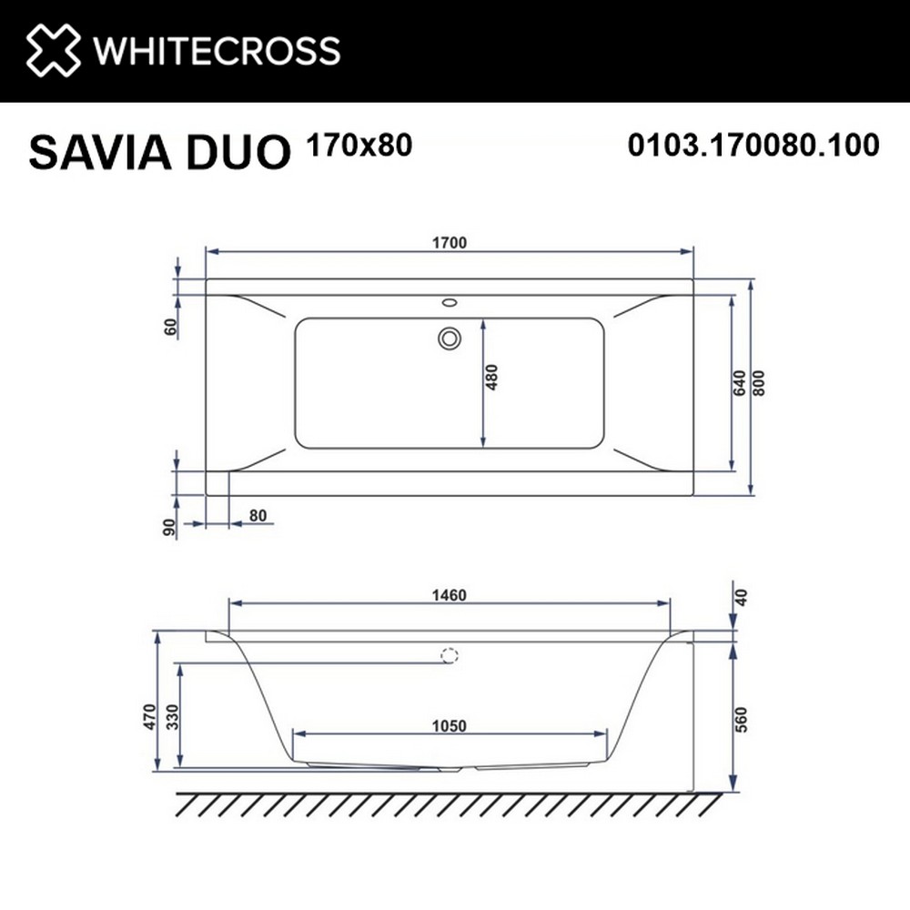 Ванна WHITECROSS Savia Duo 170x80 "LINE" (хром)