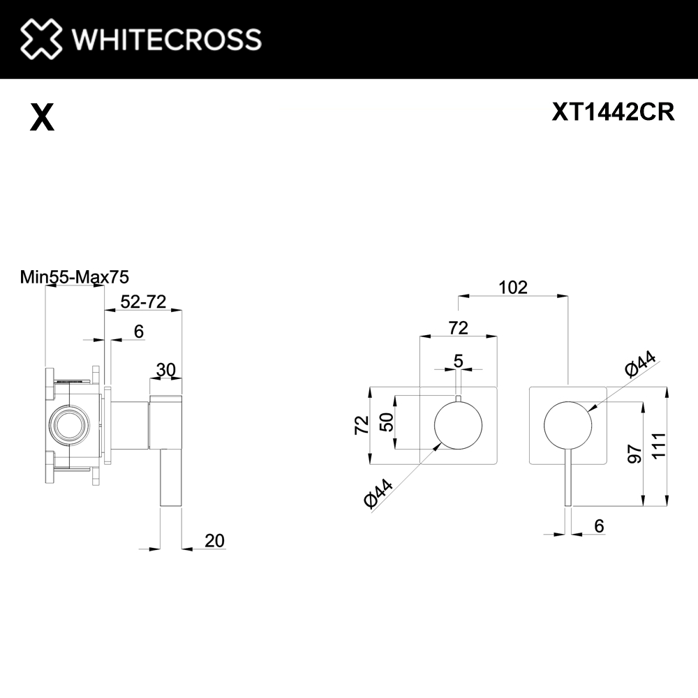 Смеситель скрытого монтажа на 2 потребителя WHITECROSS XT1442CR (хром)