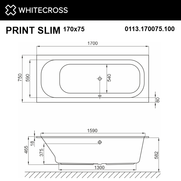 Ванна WHITECROSS Print Slim 170x75 акрил 