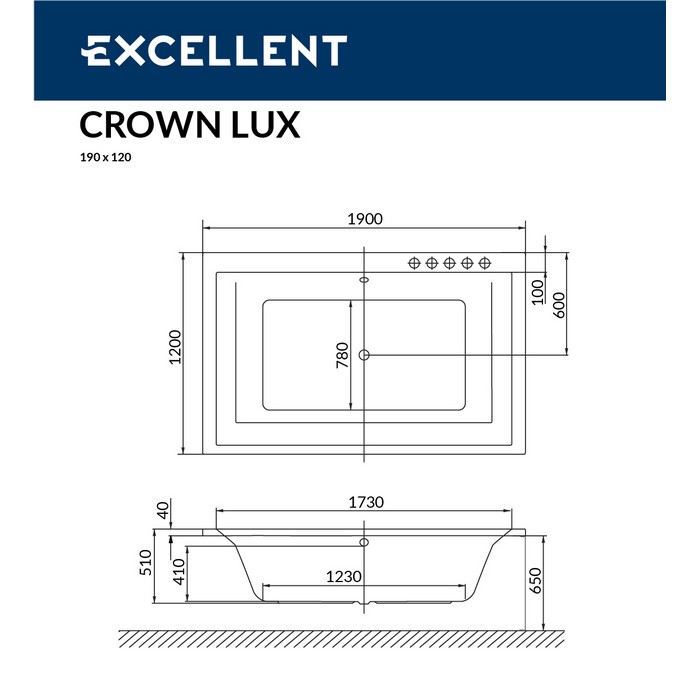 Ванна EXCELLENT Crown Lux 190x120 "LINE" (золото)