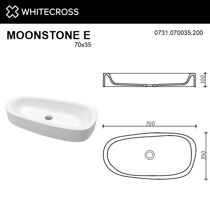 Умывальник WHITECROSS Moonstone E 70x35 (белый мат) иск. камень