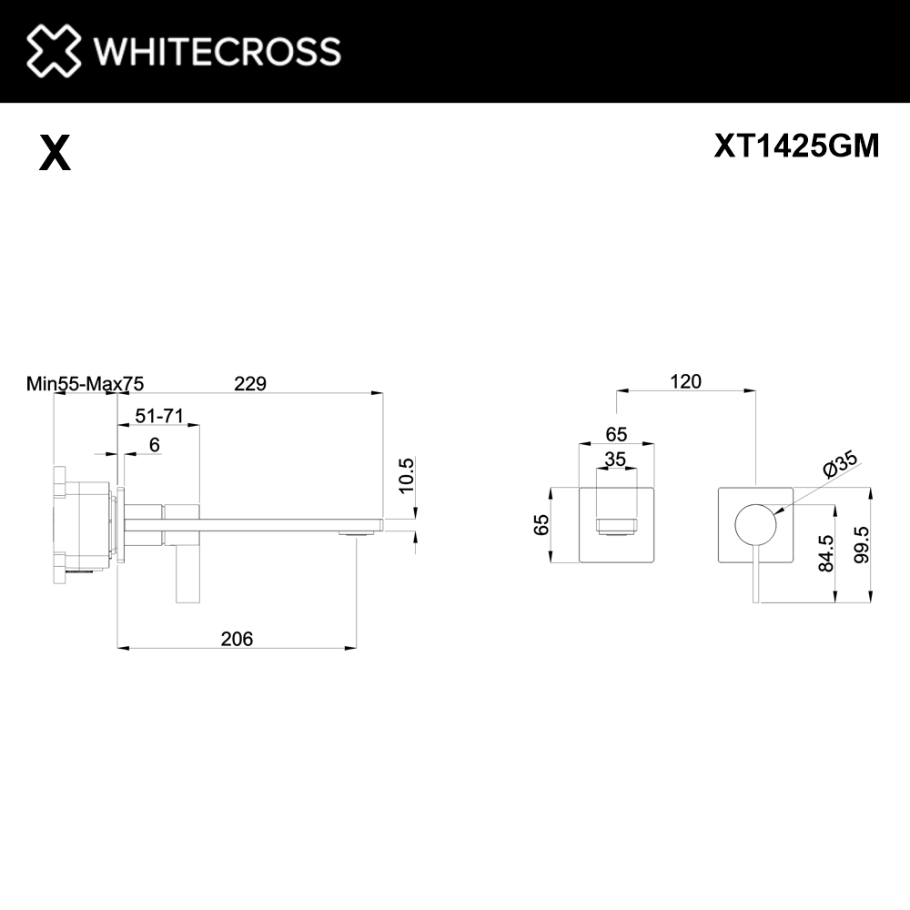 Смеситель для умывальника скрытого монтажа WHITECROSS XT1425GM (оружейная сталь)