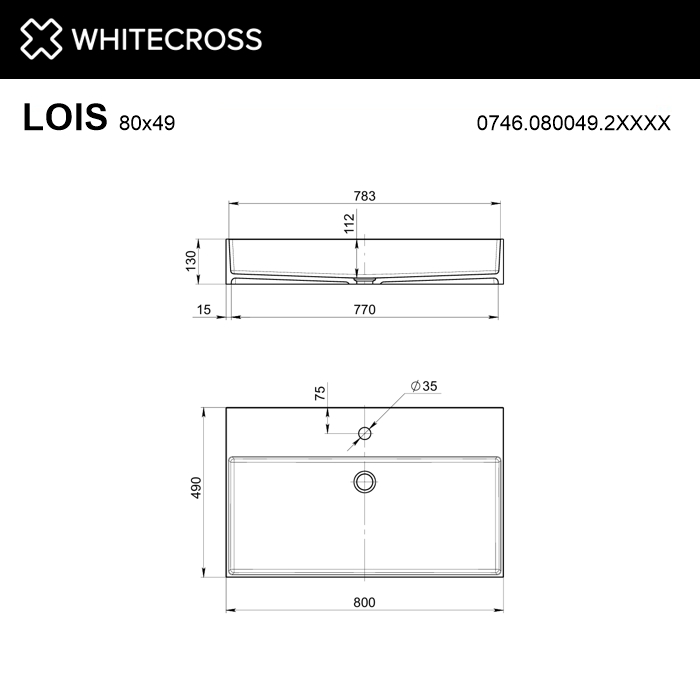 Умывальник WHITECROSS Lois 80x49 (RAL мат) иск. камень