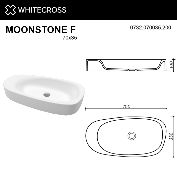 Умывальник WHITECROSS Moonstone F 70x35 (белый мат) иск. камень