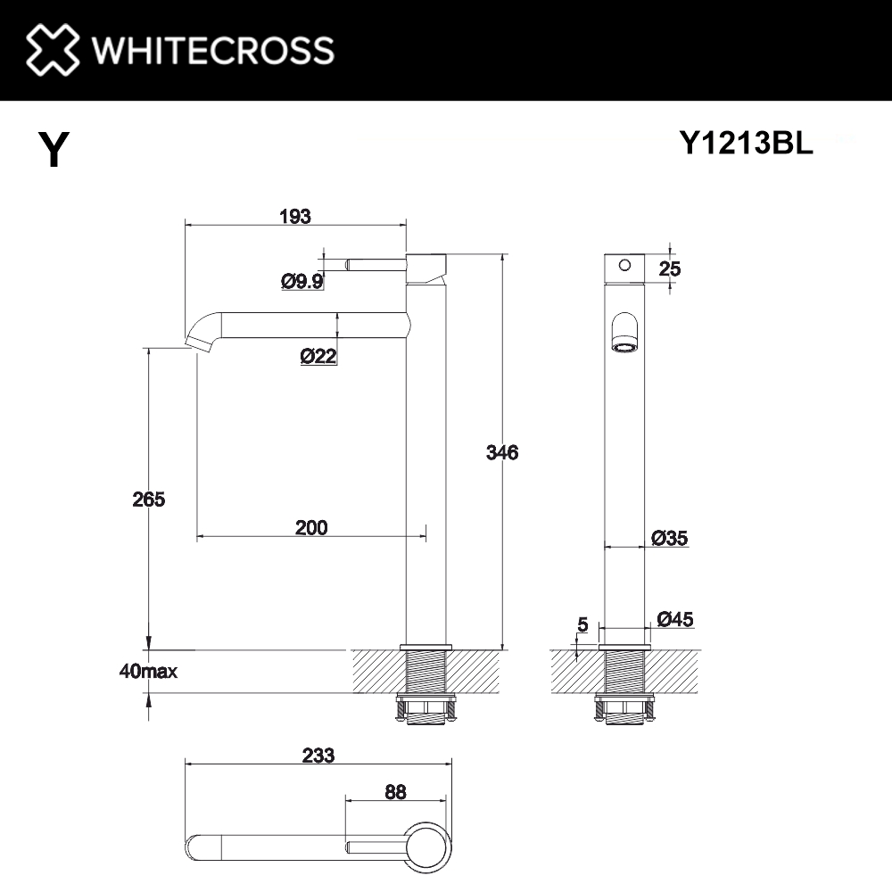 Смеситель для умывальника WHITECROSS Y Y1213BL (черный мат)