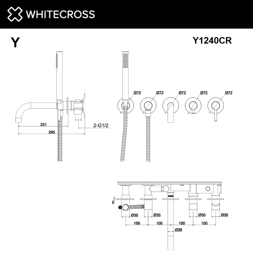 Смеситель для ванны скрытого монтажа WHITECROSS Y Y1240CR (хром)