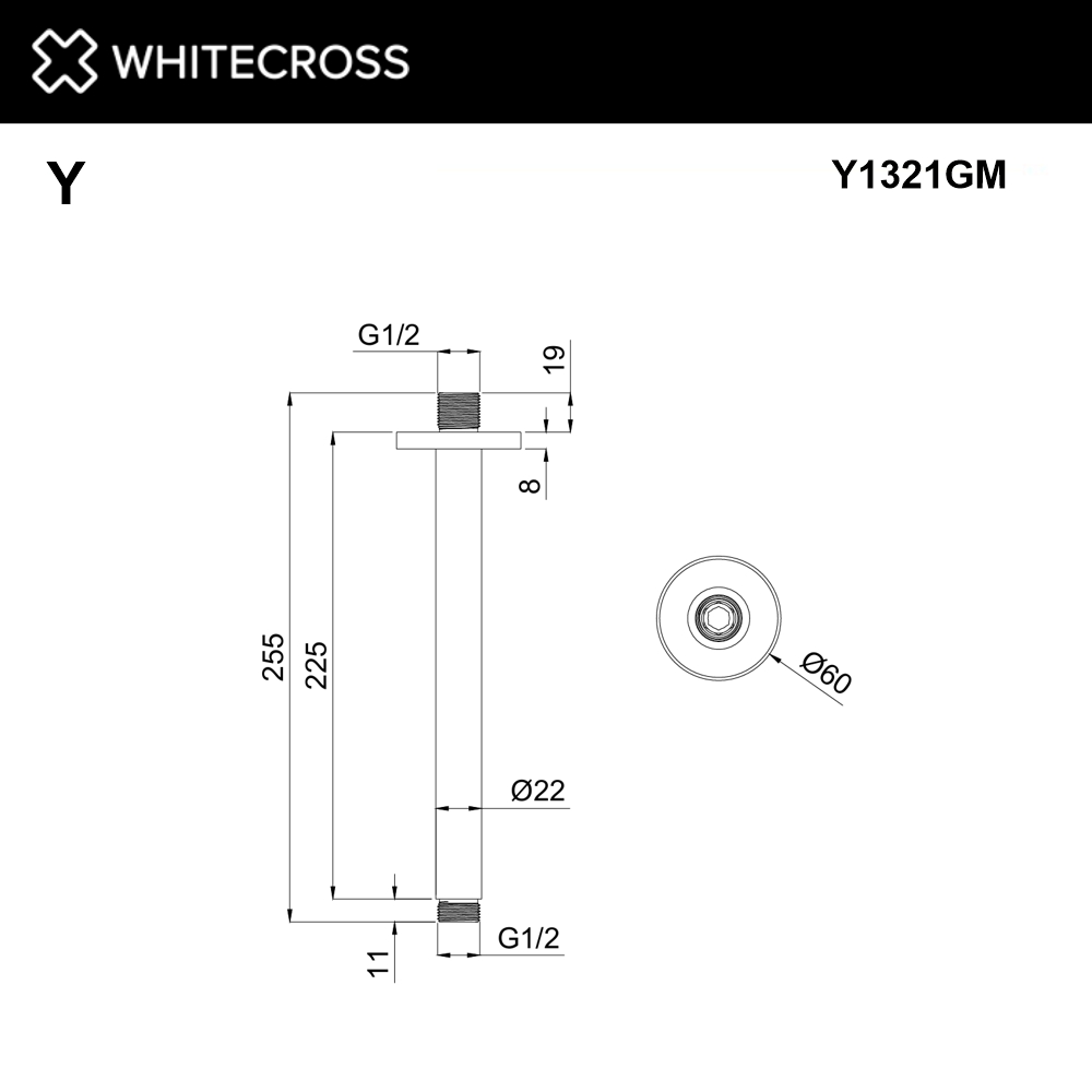 Кронштейн душевой потолочный WHITECROSS Y1321GM (оружейная сталь)