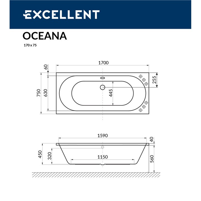 Ванна EXCELLENT Oceana 170x75 "LINE" (золото)