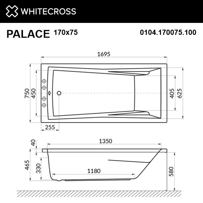Ванна WHITECROSS Palace 170x75 "LINE" (белый)