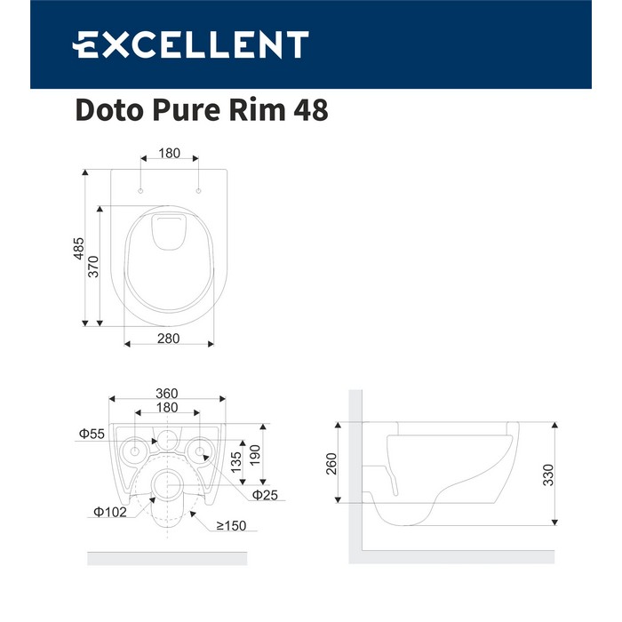 Унитаз подвесной EXCELLENT Doto Pure Rim 48 Cанджет